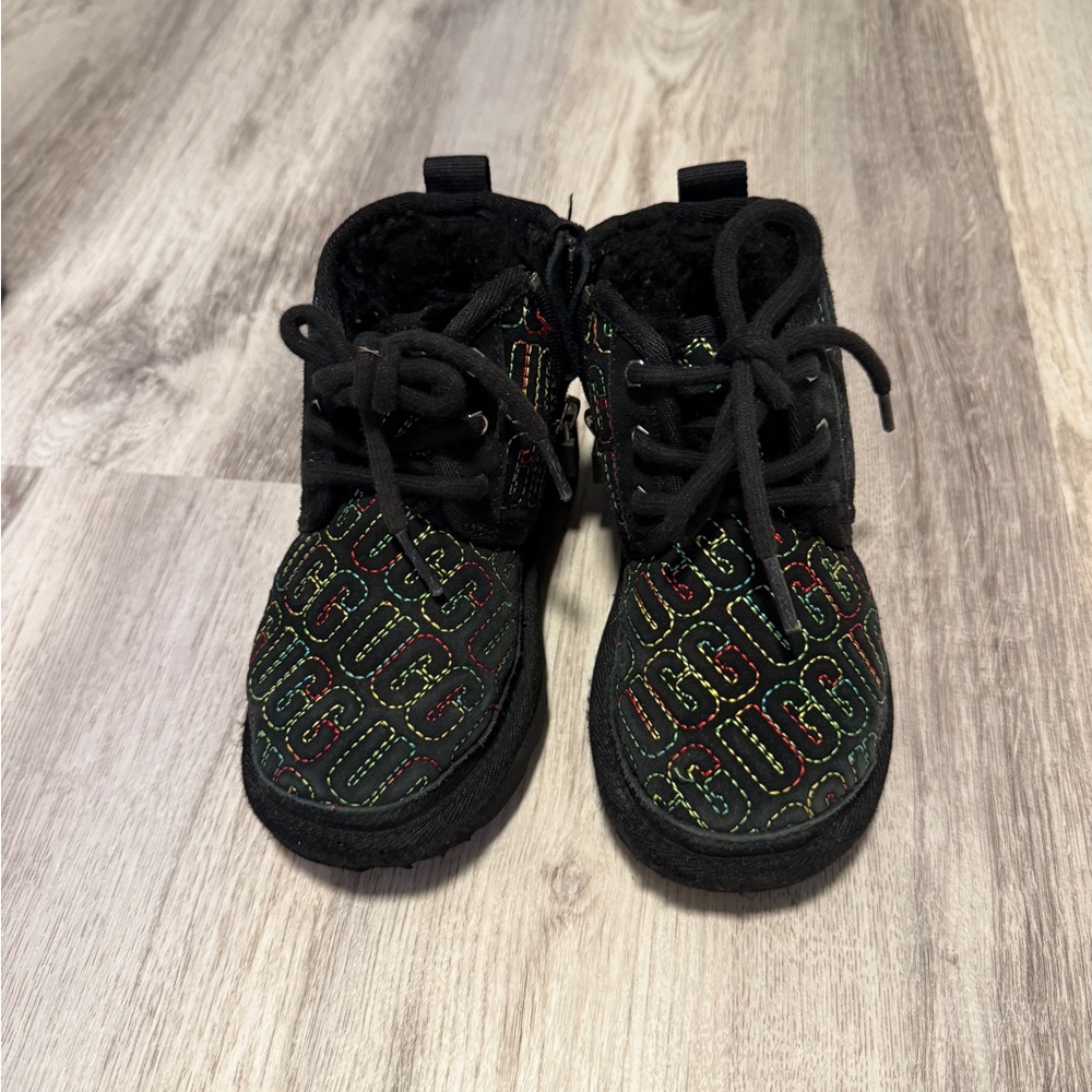 UGG Kids Black Boots with Colorful Logo